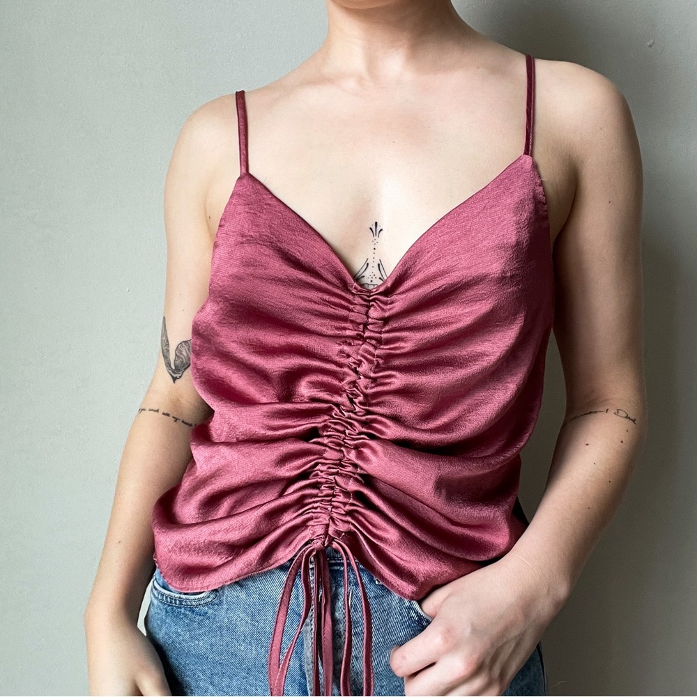 ASOS DESIGN Ruched Front Cami in Dark Rose